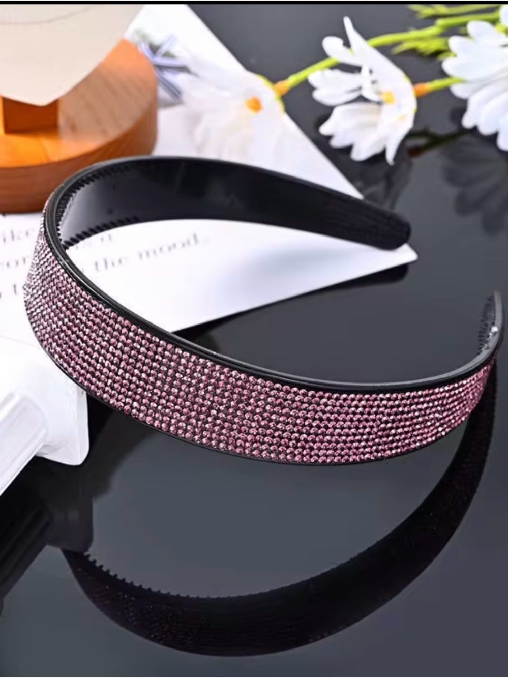 ✨ NWT Pink AB Rhinestone Wide Headband | Flat Crystal Hair Band